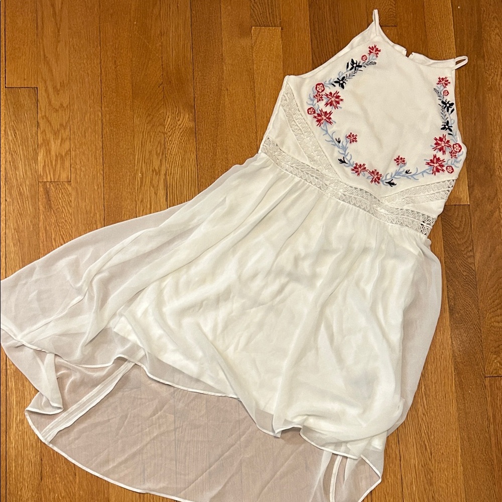 Ally B White Dress with Red and Blue Embroidery
